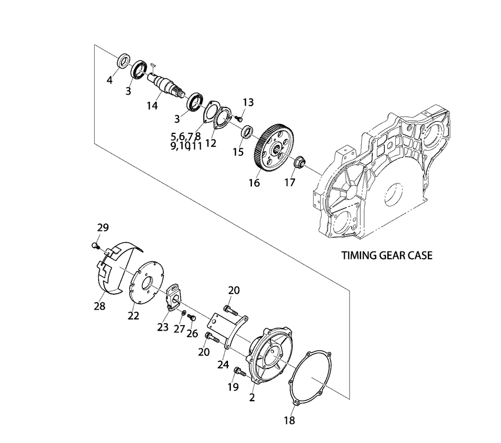 Engine Group - Injection Pump Drive Diagram and Parts List for 080087-00  Briggs and Stratton Generator